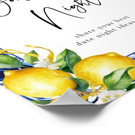 地中海のレモンのブライダルシャワー日付ナイトサイン ポスター (角)