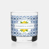 地中海のレモンブルー結婚タイル ウイスキーグラス (正面)