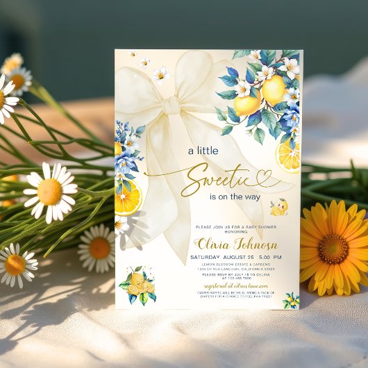 地中海のレモン スウィーティー シトラス ボウ ベイビー シャワー 招待状