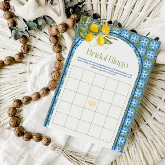 地中海のレモン ブライダルシャワービンゴゲームカード 招待状