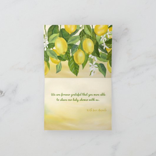 地中海のレモン メインスクイーズ ベイビーシャワー サンキューカード (内部)