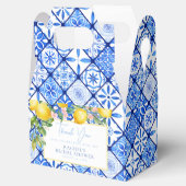 地中海のレモン 青いタイルのウェディングシャワー フェイバーボックス (オープン)