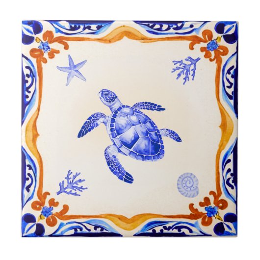 地中海の亀 タイル (正面)