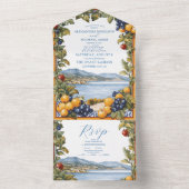 地中海の図解入りの、写真付きの結婚の オールインワン招待状 (内側)