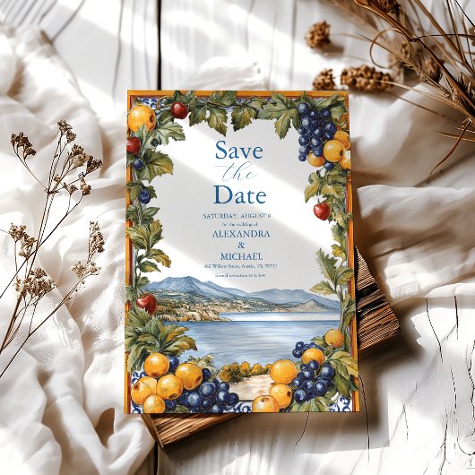 地中海の図解入りの、写真付きの結婚の セーブザデート