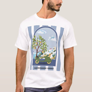 地中海の夏のスクーター 海岸沿いの旅 ポスター Tシャツ