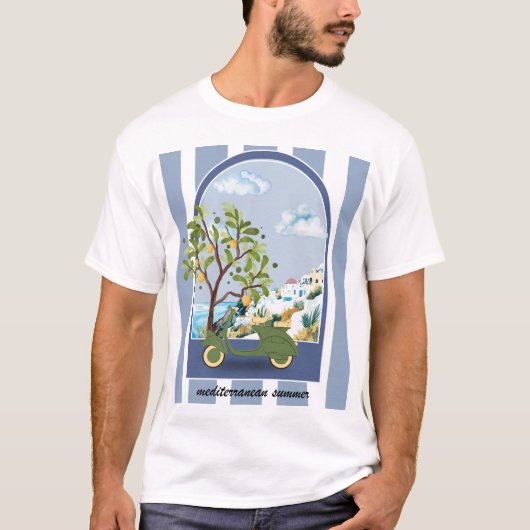 地中海の夏のスクーター 海岸沿いの旅 ポスター Tシャツ (正面)