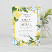 地中海の夏のレモン　輝く青いウェディング 招待状 (スタンド正面)