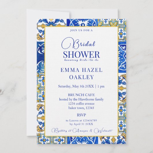 地中海の夏モダン瓦ブライダルシャワー 招待状 (正面)