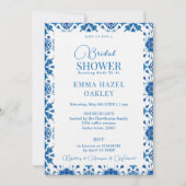 地中海の夏モダン青ブライダルシャワー 招待状 (正面)