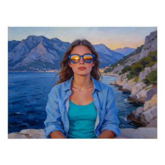 地中海の夕日を映して – モダン コーストデザイン ポスター