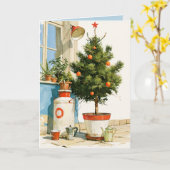地中海の屋上クリスマスツリー カード (黄色い花)