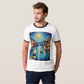 地中海の帆船モザイクTシャツデザイン Tシャツ (正面フル)