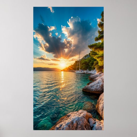 ⛵ 地中海の帆船 夕焼けの輝き 🌅🌊✨ ポスター (正面)