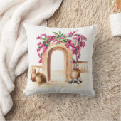 地中海の建築，花，水色， h クッション (ブランケット)