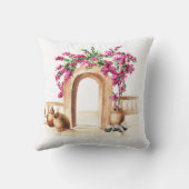 地中海の建築，花，水色， h クッション (裏面)