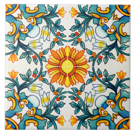 地中海の植物パターン（の模様が）ある タイル