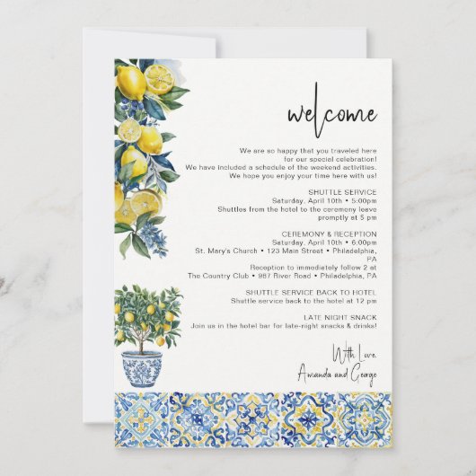 地中海の結婚旅程の歓迎バッグ シーズンカード (正面)