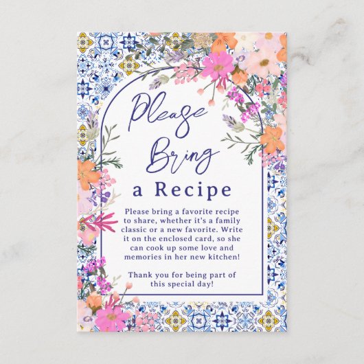 地中海の花のタイル ウェディング レシピ リクエスト エンクロージャーカード (正面)