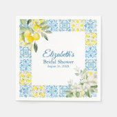 地中海の青いタイルとレモンの ブライダルシャワー スタンダードカクテルナプキン (正面)