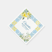 地中海の青いタイルとレモンの ブライダルシャワー スタンダードカクテルナプキン (角)