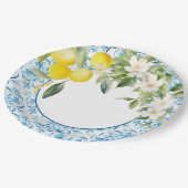 地中海の青いタイルとレモンの ブライダルシャワー ペーパープレート (アングル)