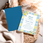 地中海の青いタイルとレモンの ブライダルシャワー 招待状
