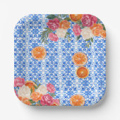 地中海の青いタイルを飾ったアモーレのような結婚前お祝いパーティー ペーパープレート (正面)