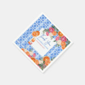 地中海の青いタイルを飾ったアモーレのような結婚前お祝いパーティ スタンダードカクテルナプキン (角)