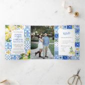 地中海の青いタ結婚イル 三つ折り招待状 (内部)