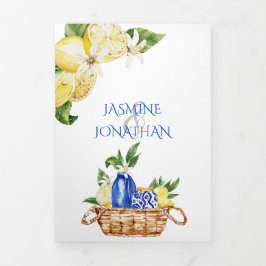 地中海の青いタ結婚イル 三つ折り招待状