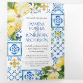 地中海の青いタ結婚イル 三つ折り招待状 (内部最初)