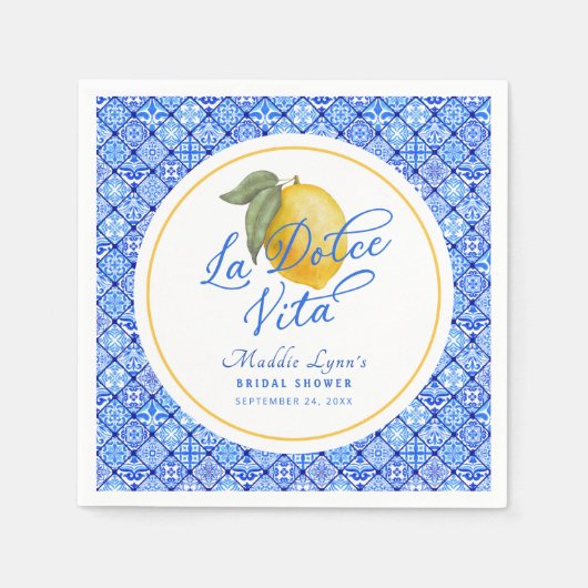地中海の青いラ・ドルチェ・ヴィータ ブライダルシャワー スタンダードカクテルナプキン (正面)