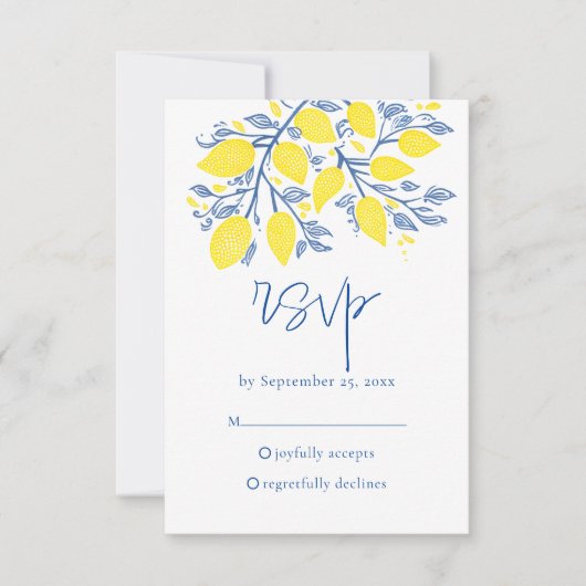地中海の黄シンプルレモンつる植物RSVPカード 出欠カード (正面)