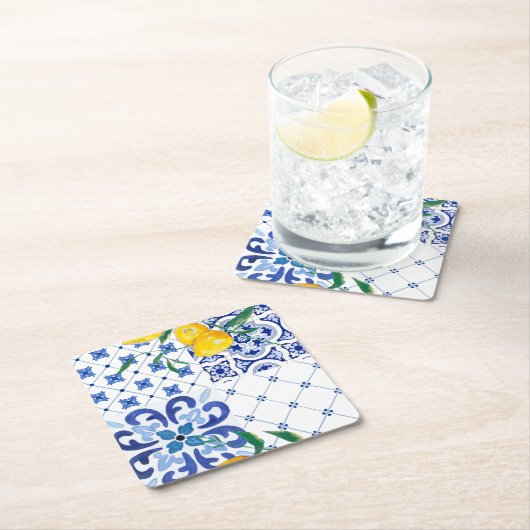 地中海の，アマルフィスタイル,シンプル正方形 スクエアペーパーコースター (インサイチュ)