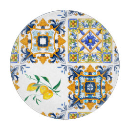 地中海の，シチリアの瓦，レモン   カッティングボード