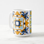 地中海の,シチリアの瓦,レモン コーヒーマグカップ (正面左)