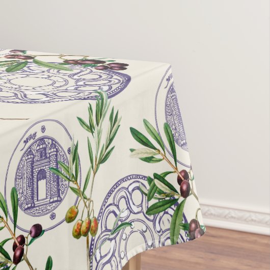 地中海の，トスカのスタイル，オリーブの模様     テーブルクロス (インサイチュ)