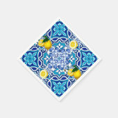 地中海の，マジョリカ，タイル，レモン，柑橘類 スタンダードカクテルナプキン (角)