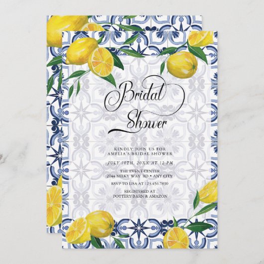 地中海の |レモン |ブライダルシャワー 招待状 (正面/裏面)