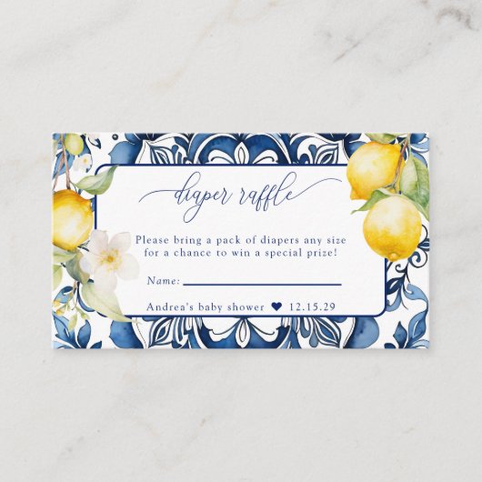 地中海の | Citrusレモン |おむつラッフル エンクロージャーカード (正面)