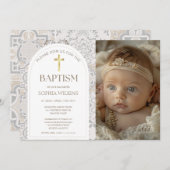 地中海のAmalfiタイルArch Baptism写真 招待状 (正面/裏面)