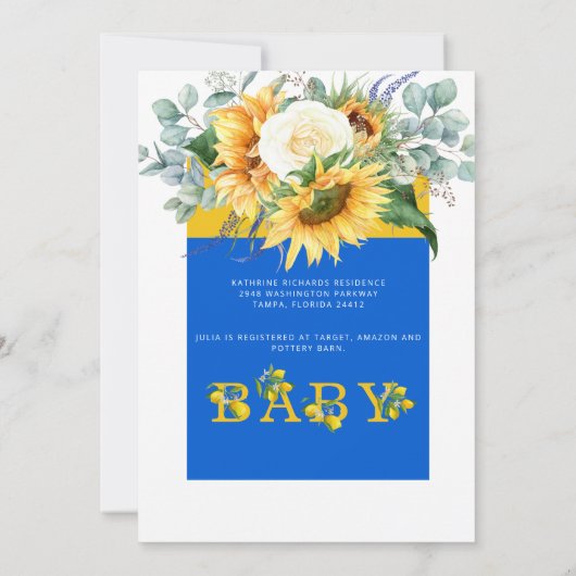 地中海ひまわりベイビー視点シャワー 招待状 (裏面)