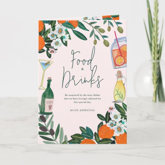 地中海イタリアン　レモン　ピンク　ウェディング　メニュー サンキューカード (正面)