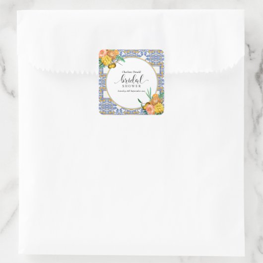 地中海イタリア 青いタイル ブライダルシャワー スクエアシール (バッグ)