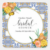 地中海イタリア 青タイル ブライダルシャワー スクエアシール (正面)