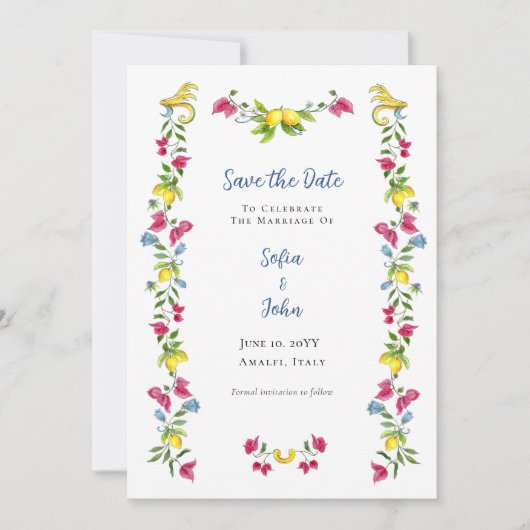 地中海ガーデン フラワーのSave the Date 招待状 (正面)