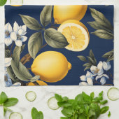 地中海キッチン ネイビー レモン＆ブルームス キッチンタオル (折り畳み)
