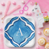 地中海コバルトブルータイルモノグラムII ペーパープレート (パーティー)