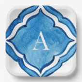 地中海コバルトブルータイルモノグラムII ペーパープレート (正面)